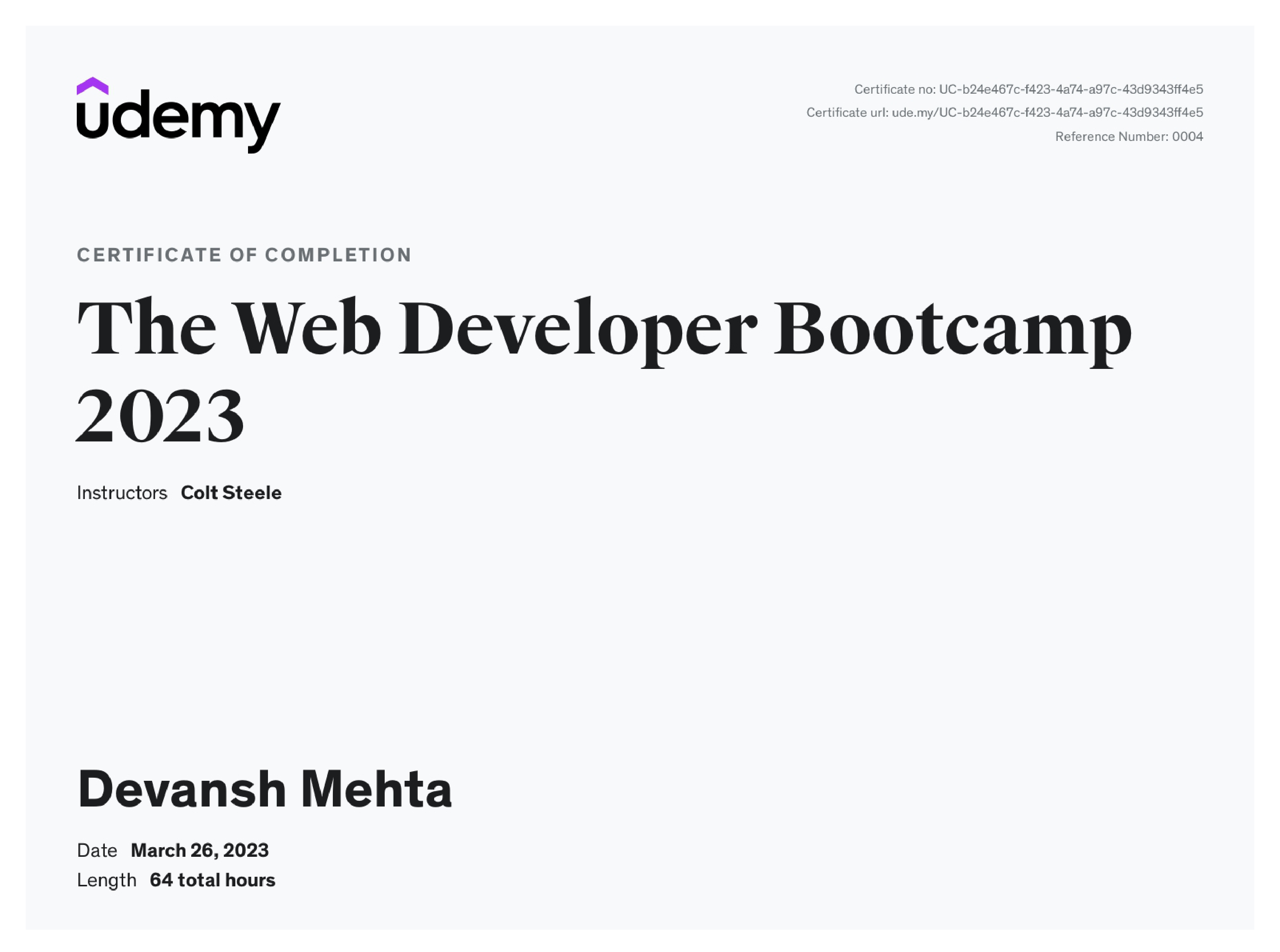 Web Developer Bootcamp Certificate
